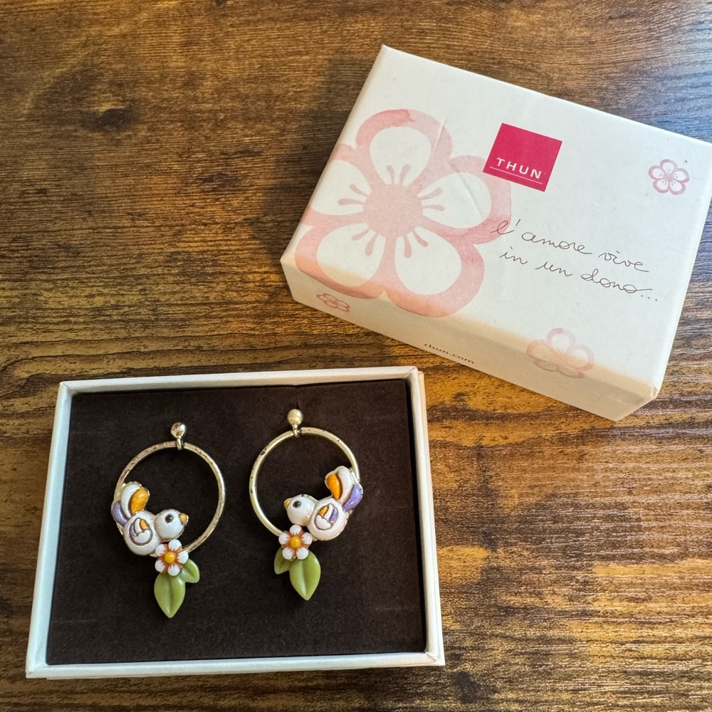 NWT Thun New Classic Orecchini Paloma Enamel Bird Earrings‎